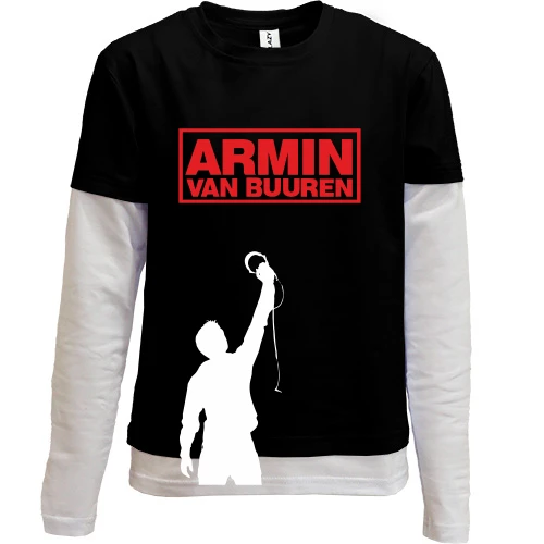Комбинированный детский лонгслив, Черный, Armin Van Buuren (с силуэтом)