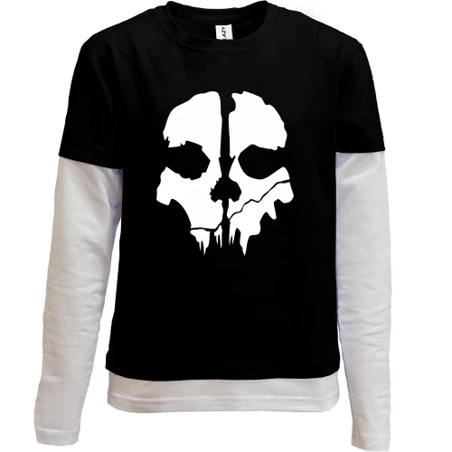 Комбинированный детский лонгслив, черный, CoD Ghosts (Skull)