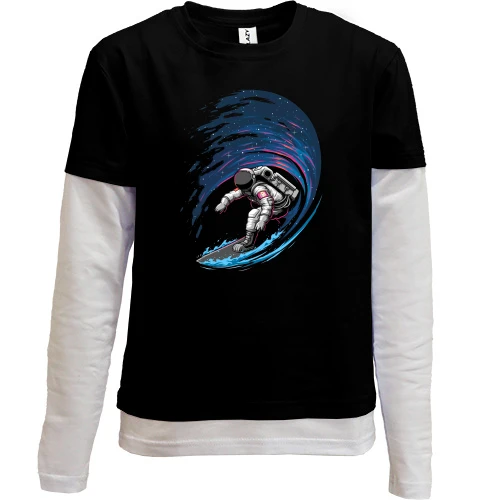 Комбинированный детский лонгслив, черный, Space Surfer