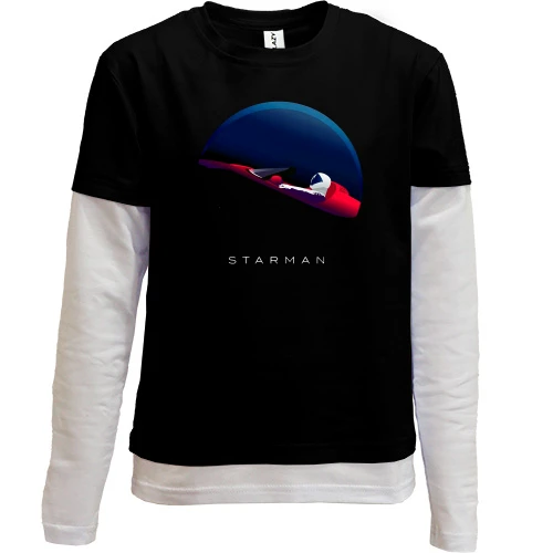 Комбинированный детский лонгслив, Черный, с Теслой в космосе Starman