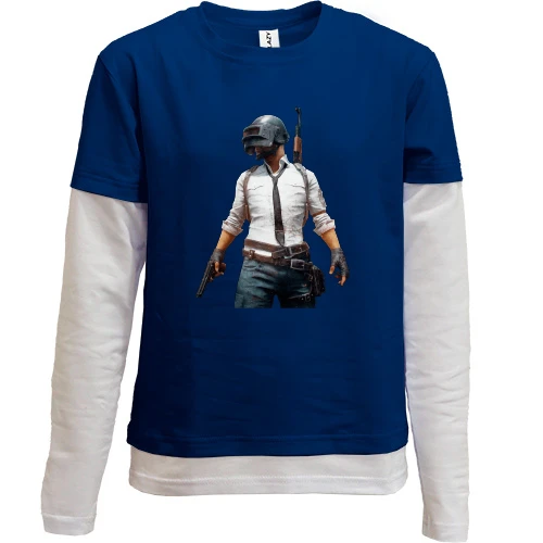 Комбинированный детский лонгслив, синий, PUBG boy