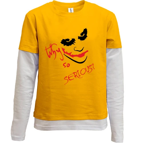 Комбинированный детский лонгслив, желтый, с лицом Джокера «Why so serious?»