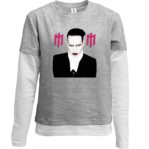 Комбінований дитячий лонгслів, сірий, Marilyn Manson (2)