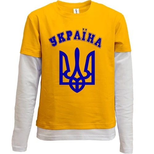 Комбинированный детский лонгслив, желтый, с гербом и надписью «Украина»