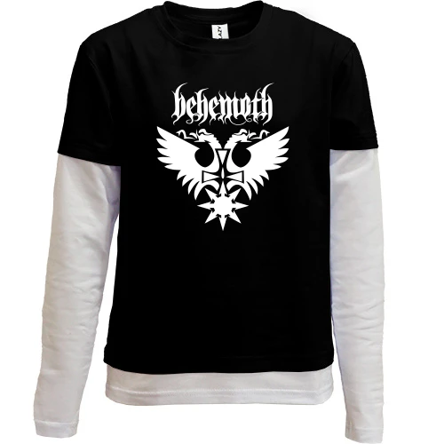 Комбинированный детский лонгслив, черный, Behemoth лого с крестом (2)