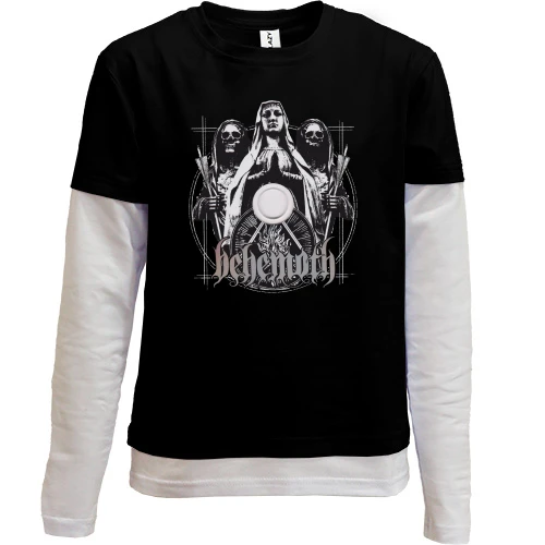 Комбинированный детский лонгслив, черный, Behemoth (с монахиней)