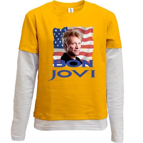 Комбінований дитячий лонгслів, жовтий, Bon Jovi з прапором