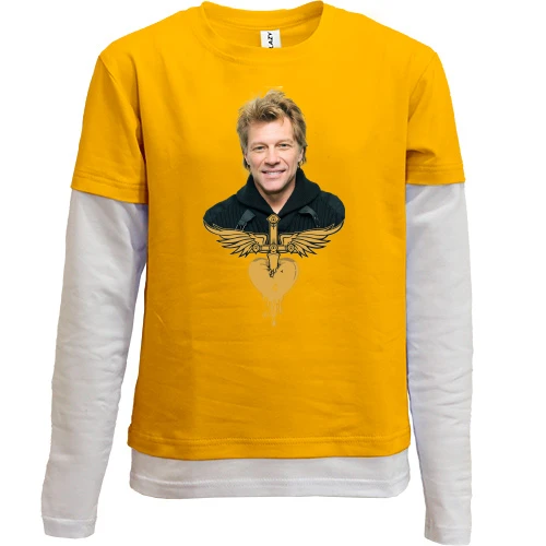 Комбінований дитячий лонгслів, жовтий, Bon Jovi з лого