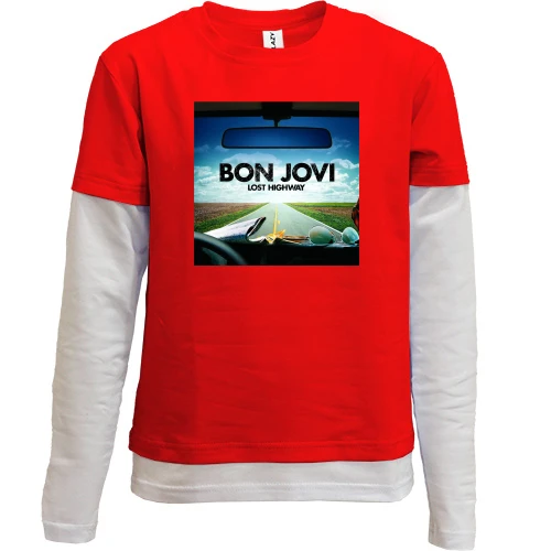 Комбінований дитячий лонгслів, червоний, Bon Jovi - Lost Highway