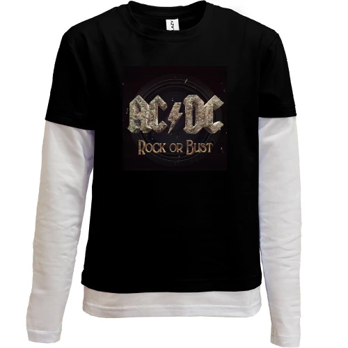 Комбинированный детский лонгслив, черный, AC/DC Rock or Bust