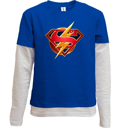 Комбинированный детский лонгслив, синий, Superman and Flash