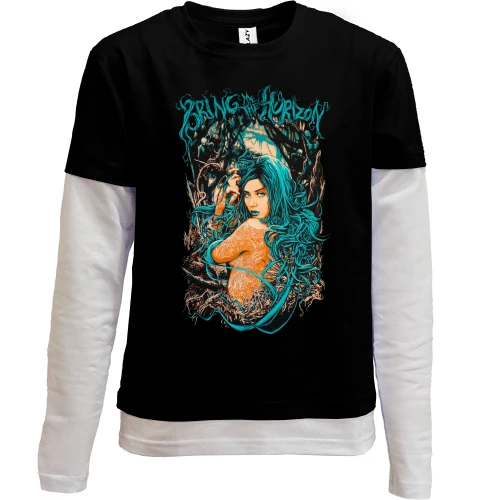 Комбинированный детский лонгслив, Черный, c Bring me the horizon Girl ART