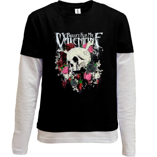 Комбинированный детский лонгслив, черный, Bullet for My Valentine с черепом
