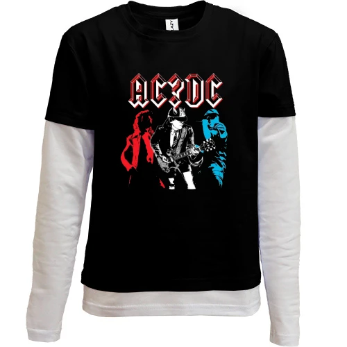 Комбинированный детский лонгслив, черный, AC/DC АРТ