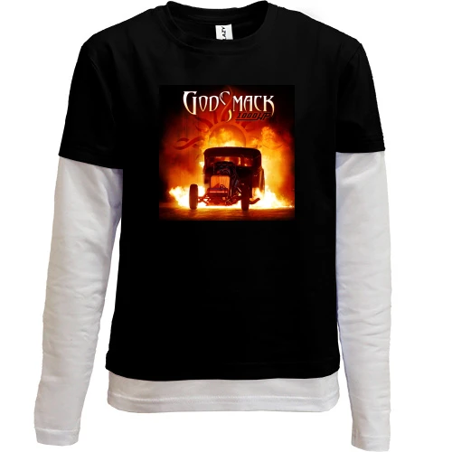 Комбинированный детский лонгслив, черный, Godsmack 1000hp