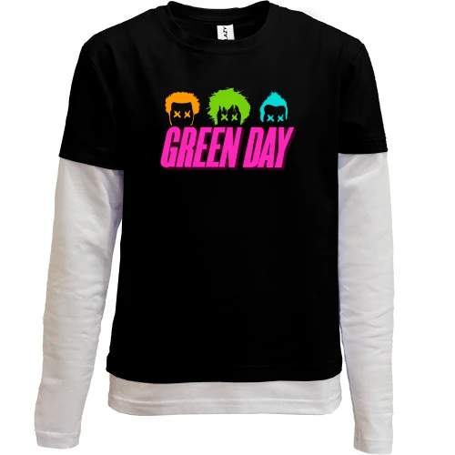 Комбинированный детский лонгслив, черный, Green day color