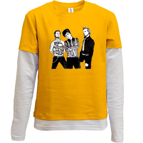 Комбинированный детский лонгслив, желтый, Green day (рисунок)