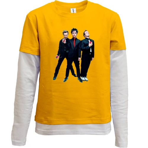 Комбинированный детский лонгслив, желтый, Green day с гранатами