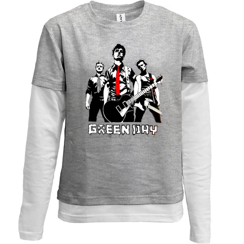 Комбинированный детский лонгслив, серый, Green day (силуэты)