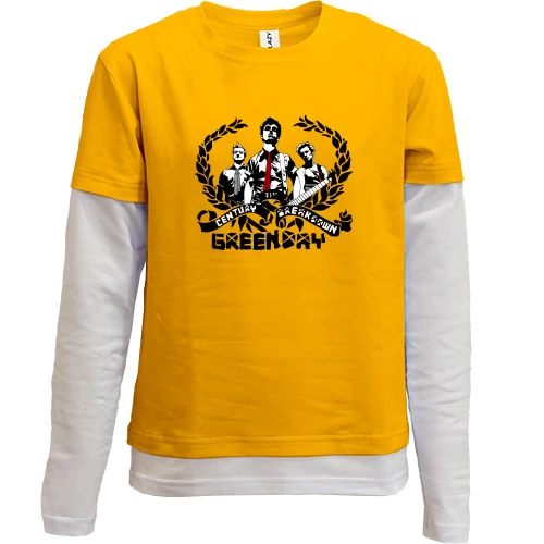 Комбинированный детский лонгслив, желтый, Green day (арт лого)
