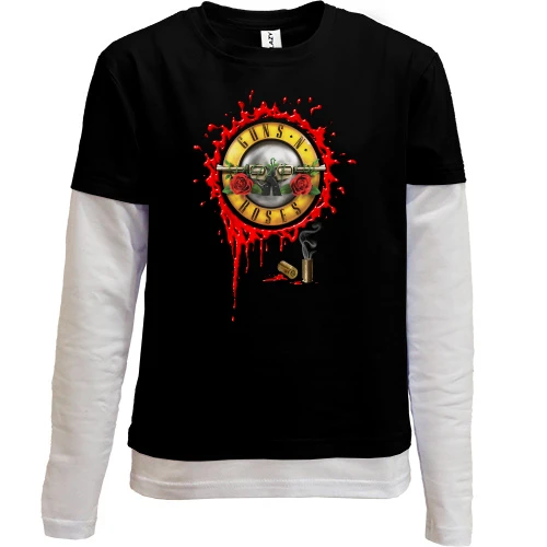 Комбинированный детский лонгслив, черный, Guns N’ Roses (blood)