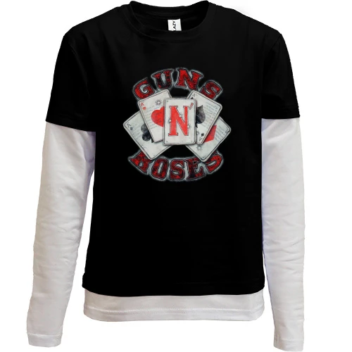 Комбинированный детский лонгслив, черный, Guns N’ Roses (карты)
