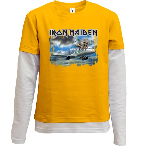 Комбинированный детский лонгслив, желтый, Iron Maiden - Монстр на самолете