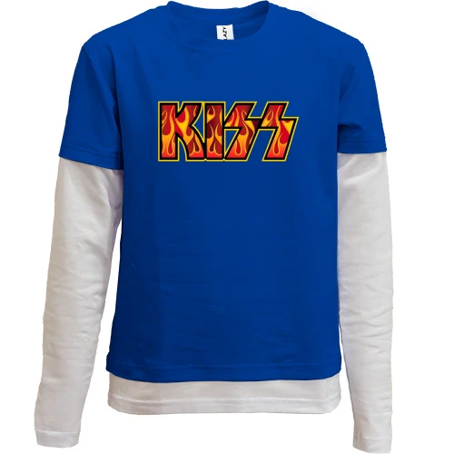 Комбинированный детский лонгслив, синий, KISS (fire logo)