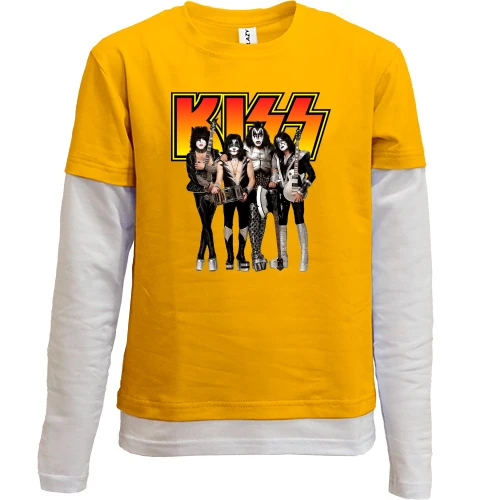 Комбинированный детский лонгслив, желтый, с рок группой KISS