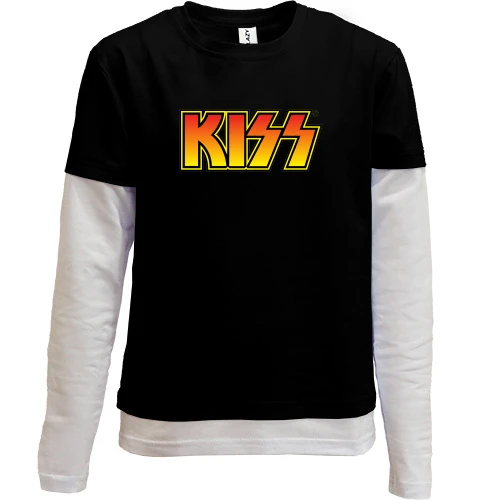 Комбинированный детский лонгслив, черный, KISS logo