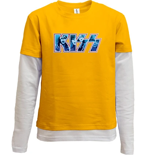 Комбинированный детский лонгслив, желтый, KISS с группой