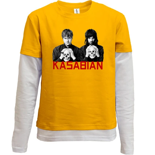 Комбинированный детский лонгслив, желтый, Kasabian с черепом