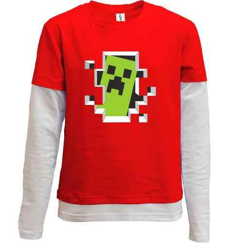 Комбинированный детский лонгслив, красный, Crash Minecraft