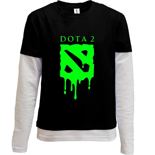 Комбинированный детский лонгслив, черный, кислотный лого DOTA 2