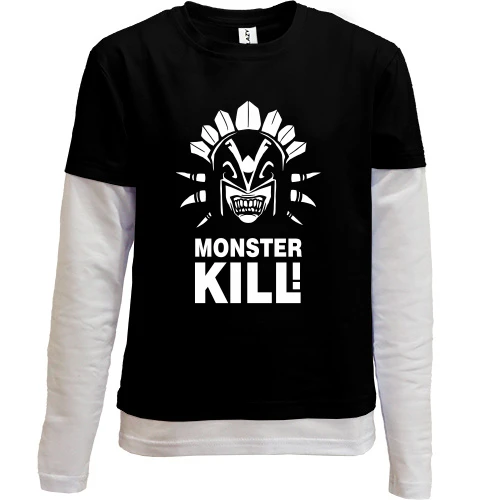 Комбинированный детский лонгслив, черный, Monster kill