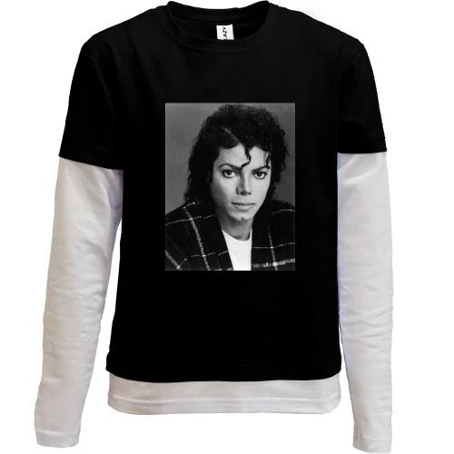 Комбинированный детский лонгслив, черный, Michael Jackson (фото)