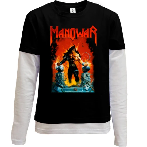 Комбинированный детский лонгслив, Черный, Manowar - Louder Than Hell