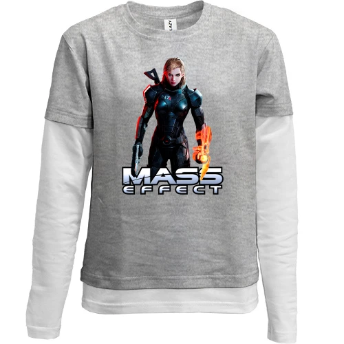 Комбинированный детский лонгслив, серый, Mass Effect Jane Shepard