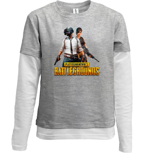 Комбинированный детский лонгслив, серый, с персонажами PlayerUnknown’s Battlegrounds