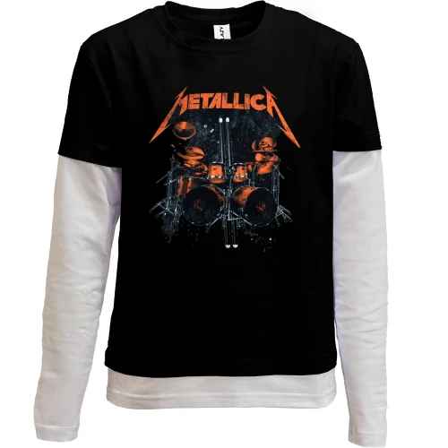 Комбінований дитячий лонгслів, чорний, Metallica (Барабани)