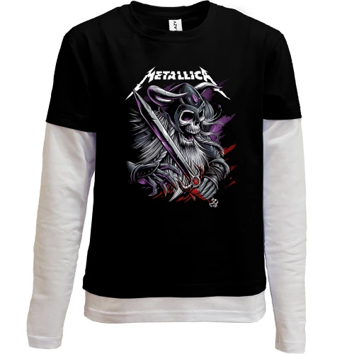 Комбінований дитячий лонгслів, чорний, Metallica (Зі скелетом-воїном)