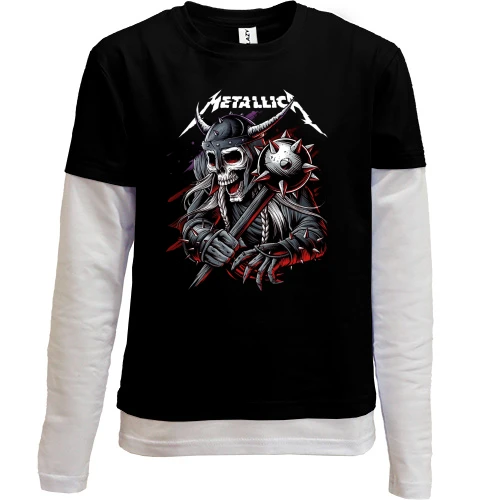 Комбинированный детский лонгслив, Черный, Metallica (со скелетом-воином) 2