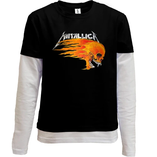 Комбінований дитячий лонгслів, чорний, Metallica (З вогненним черепом)