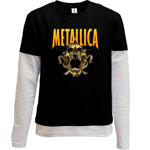 Комбінований дитячий лонгслів, чорний, Metallica з жовтим черепом