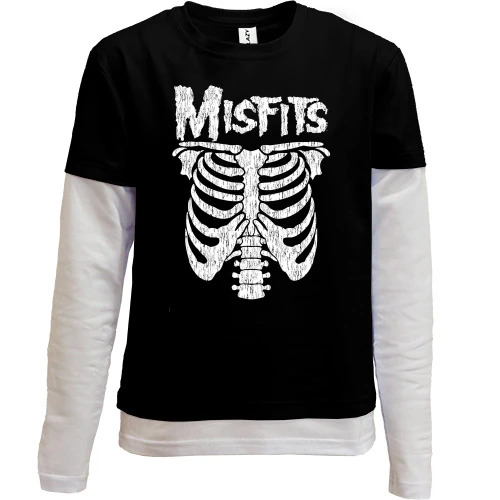 Комбинированный детский лонгслив, Черный, скелет Misfits (2)