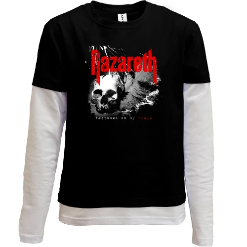 Комбінований дитячий лонгслів, чорний, Nazareth - Tattooed On My Brain