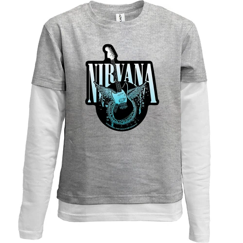 Комбинированный детский лонгслив, серый, Nirvana (гитара)