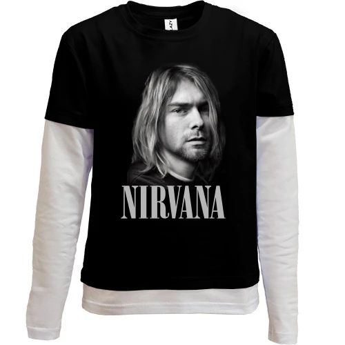 Комбинированный детский лонгслив, черный, Курт Кобейн (Nirvana)
