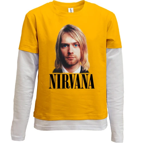 Комбинированный детский лонгслив, желтый, с Курт Кобейном (Nirvana)