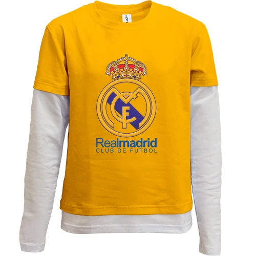 Комбинированный детский лонгслив, желтый, с цветной эмблемой Real Madrid